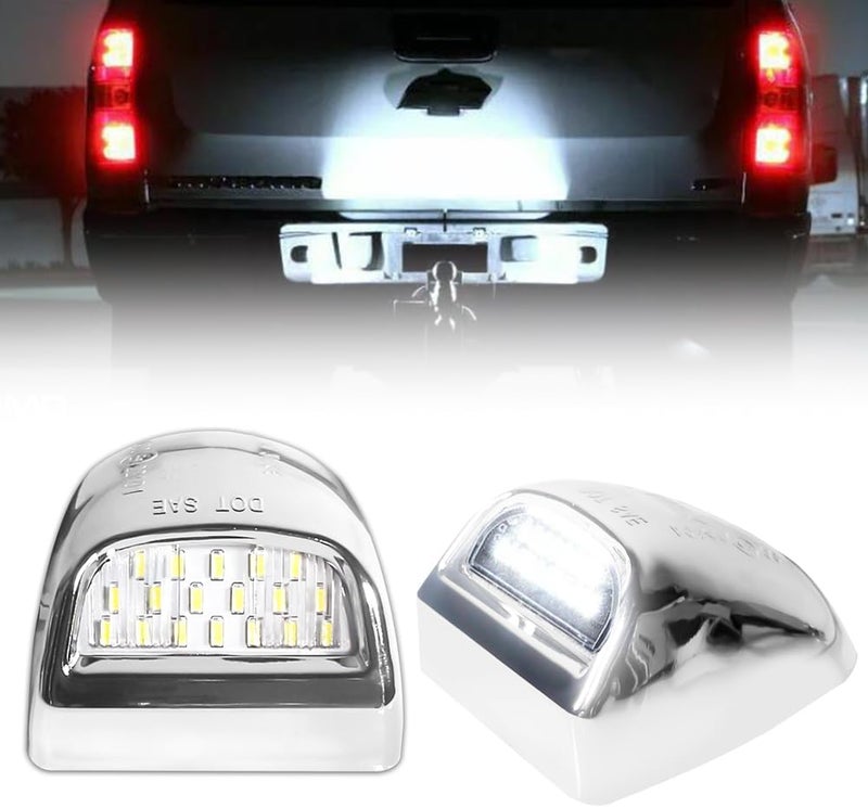 VANKUB LED License Plate Light for Chevy Silverado 1500 2500 3500 Suburban Tahoe GMC Sierra Yukon XL Cadi-llac Escalade Pickup Truck, Chrome Housing Led Rear Tag Lamp, 6000K Xenon White Lights, 2 PCS - Image 1